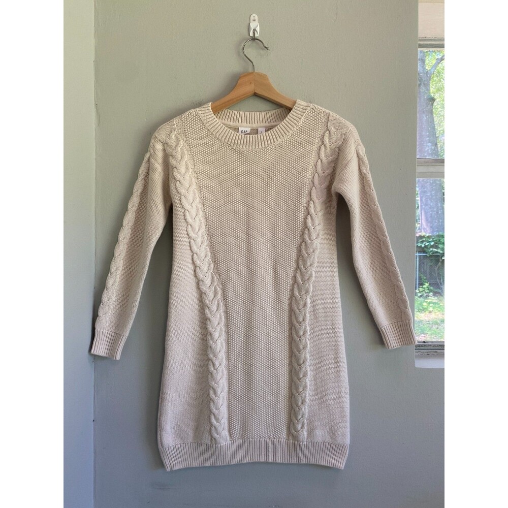 Gap Cream Cable Knit Sweater Dress Girl's M Preppy Winter Snowy Holiday Cozy